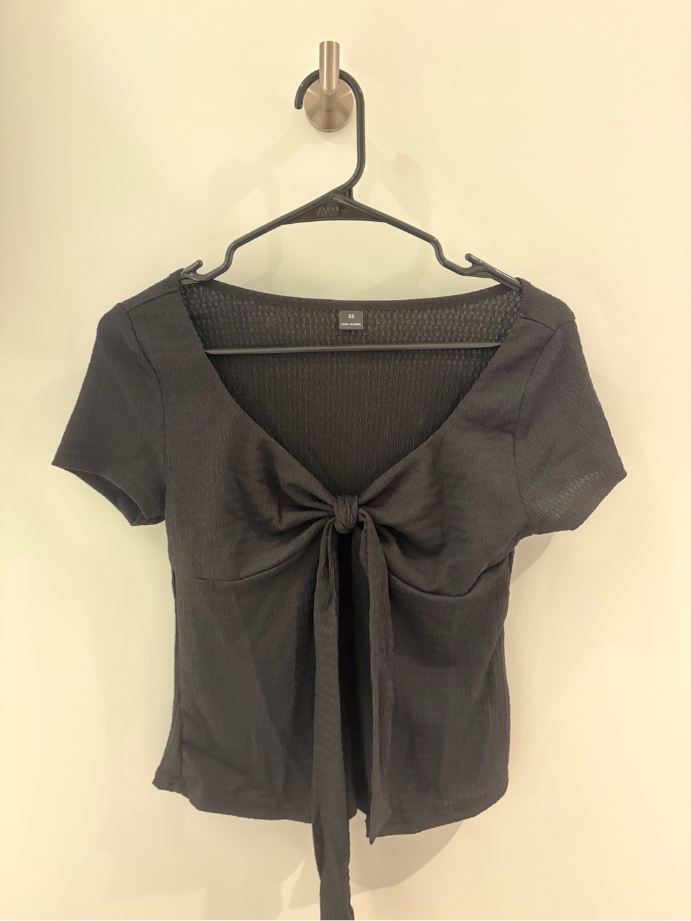 Black Tie-Front Women's Top
